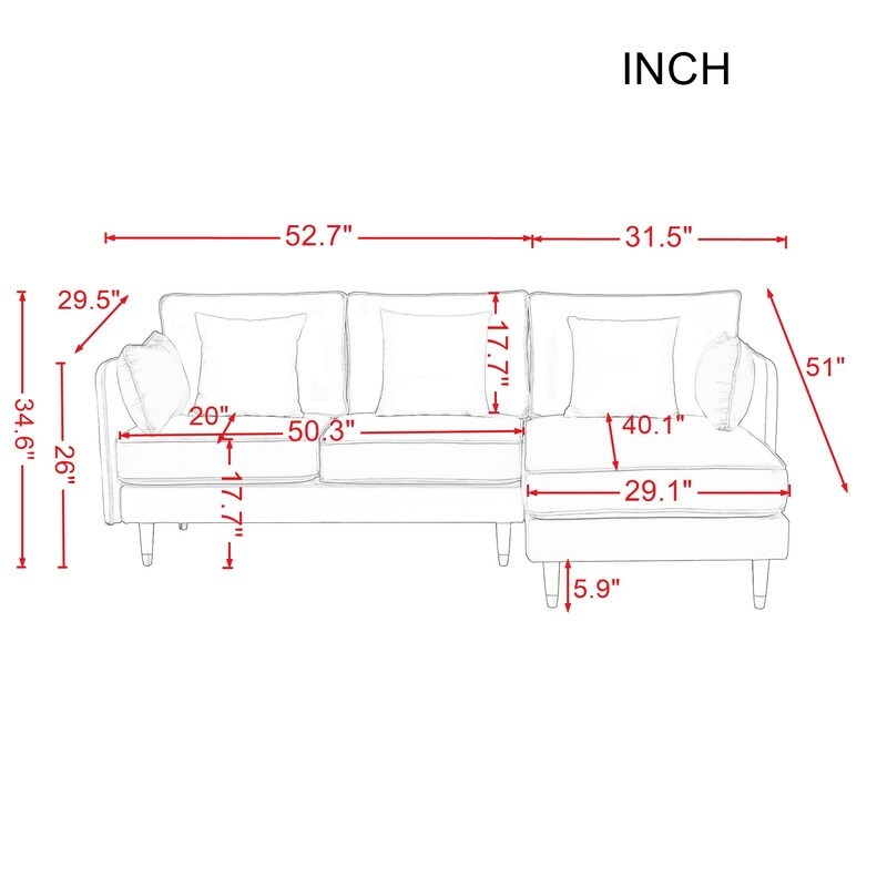 L-shaped Reversible Sectional Sofa ,Velvet Removable Cushions Sofa & Chaise