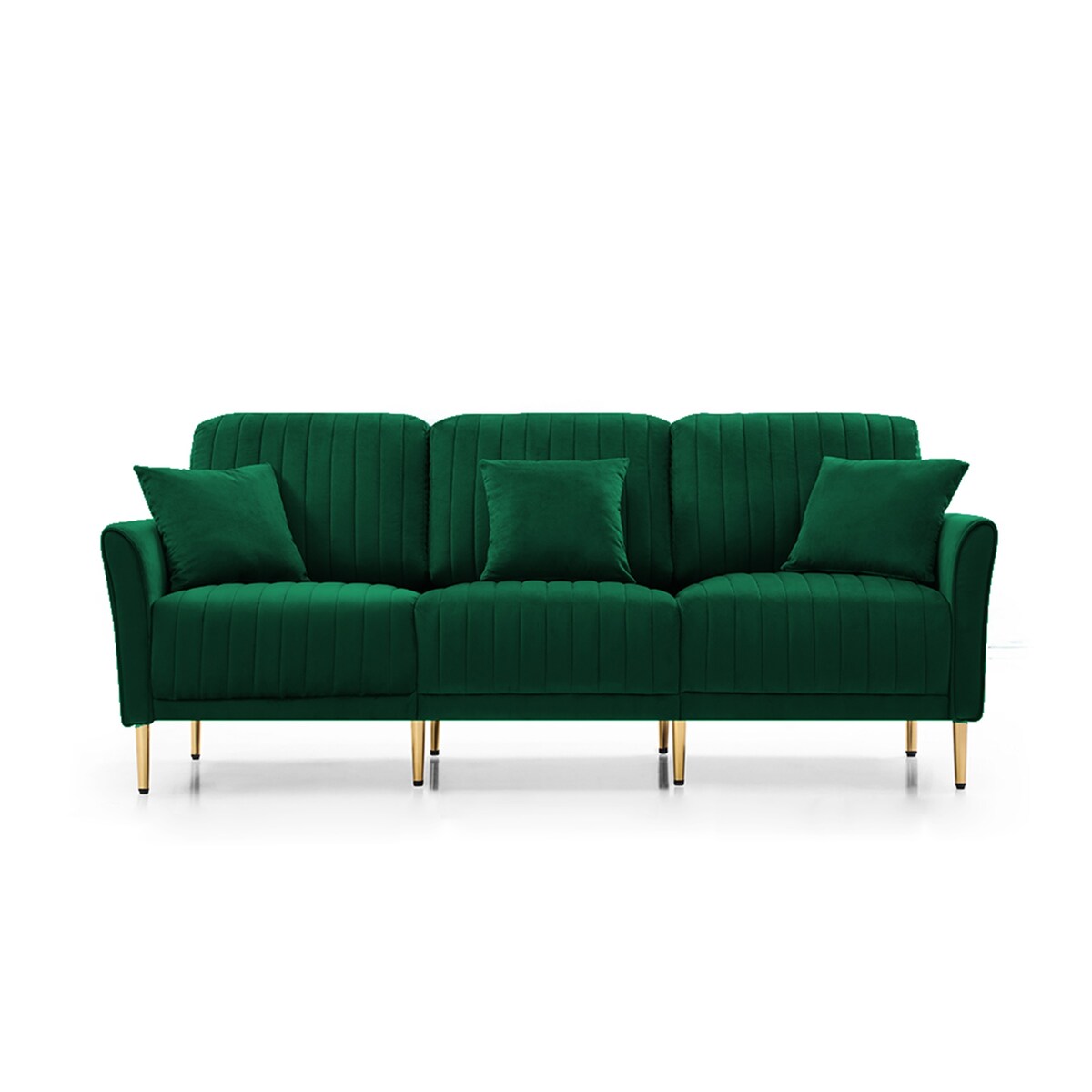 L-shaped Sectional Sofa Sets Velvet Upholstered Couch Reversible 3 Seat Sofa with Movable Ottoman and Gold Legs For Living Room