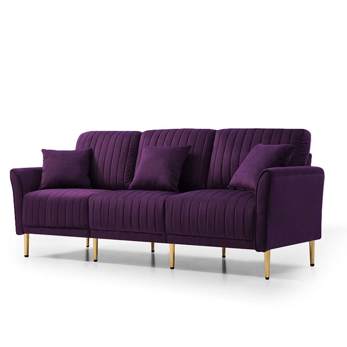 L-shaped Sectional Sofa Sets Velvet Upholstered Couch Reversible 3 Seat Sofa with Movable Ottoman and Gold Legs For Living Room
