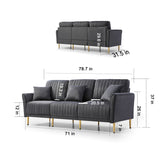 L-shaped Sectional Sofa Sets Velvet Upholstered Couch Reversible 3 Seat Sofa with Movable Ottoman and Gold Legs For Living Room