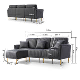 L-shaped Sectional Sofa Sets Velvet Upholstered Couch Reversible 3 Seat Sofa with Movable Ottoman and Gold Legs For Living Room