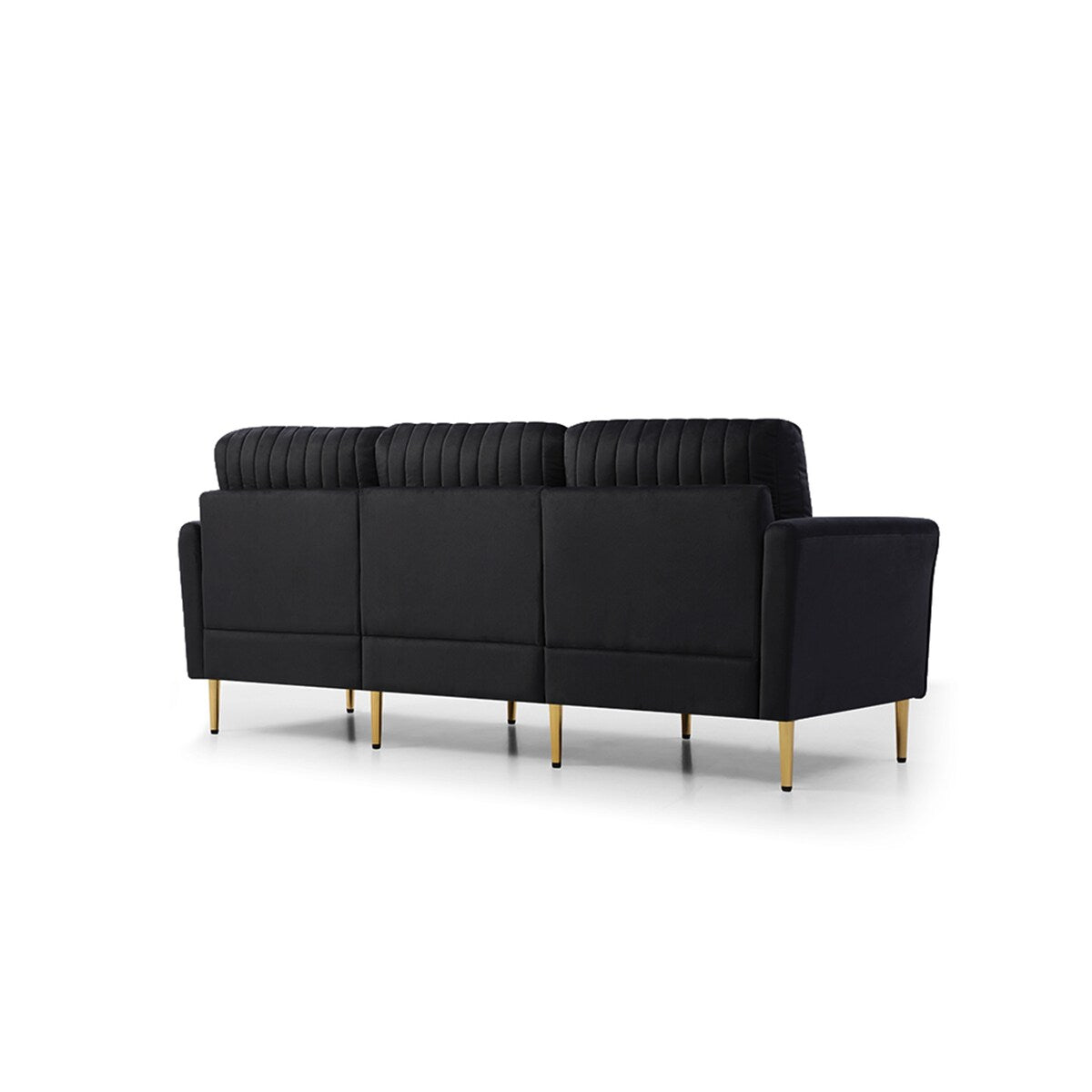 L-shaped Sectional Sofa Sets Velvet Upholstered Couch Reversible 3 Seat Sofa with Movable Ottoman and Gold Legs For Living Room
