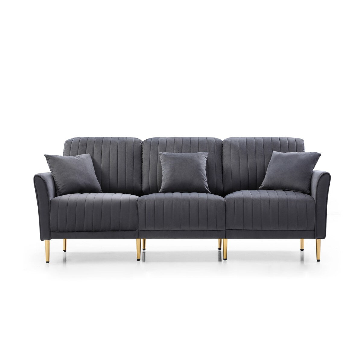 L-shaped Sectional Sofa Sets Velvet Upholstered Couch Reversible 3 Seat Sofa with Movable Ottoman and Gold Legs For Living Room