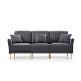 L-shaped Sectional Sofa Sets Velvet Upholstered Couch Reversible 3 Seat Sofa with Movable Ottoman and Gold Legs For Living Room
