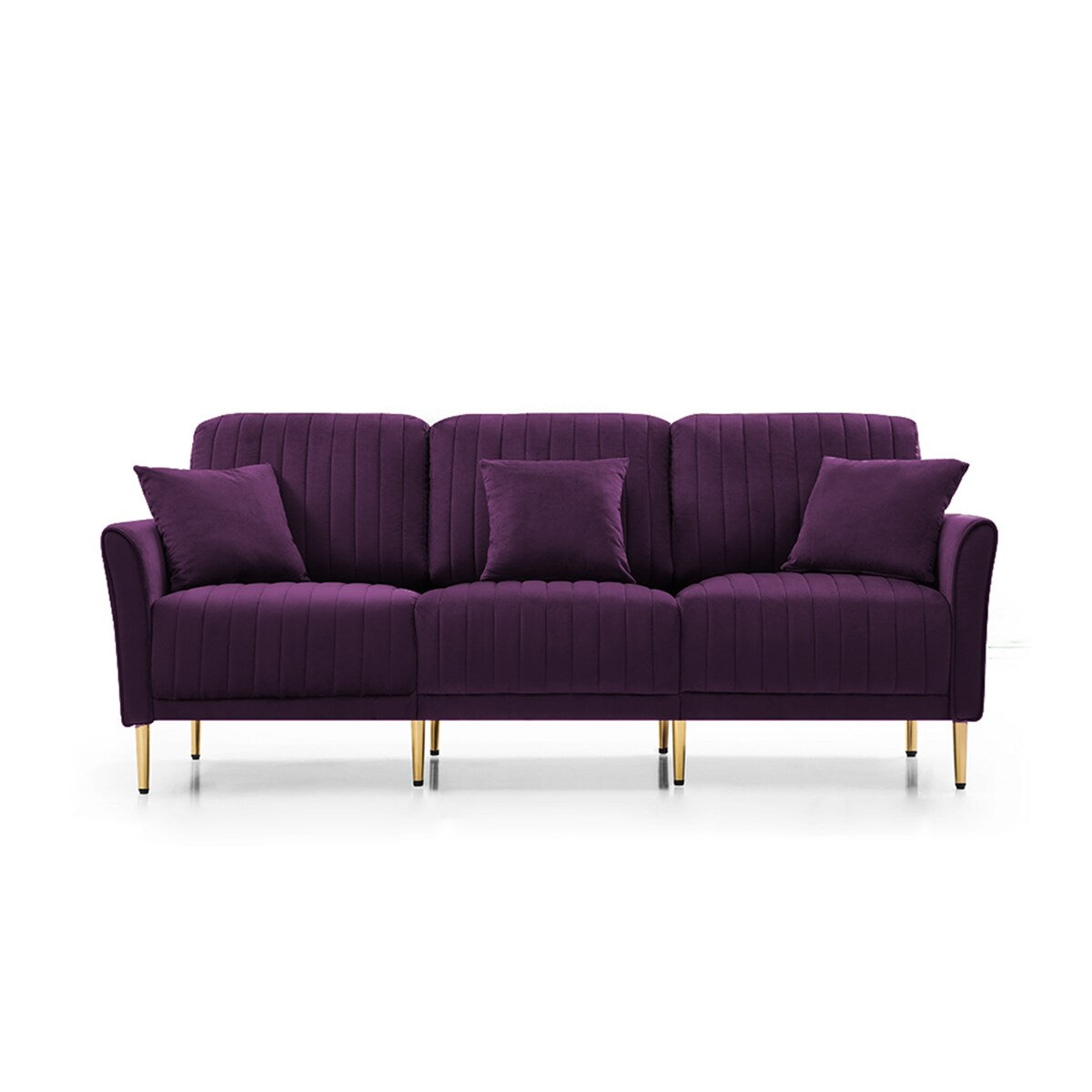 L-shaped Sectional Sofa Sets Velvet Upholstered Couch Reversible 3 Seat Sofa with Movable Ottoman and Gold Legs For Living Room