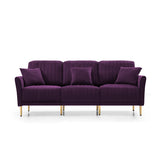 L-shaped Sectional Sofa Sets Velvet Upholstered Couch Reversible 3 Seat Sofa with Movable Ottoman and Gold Legs For Living Room