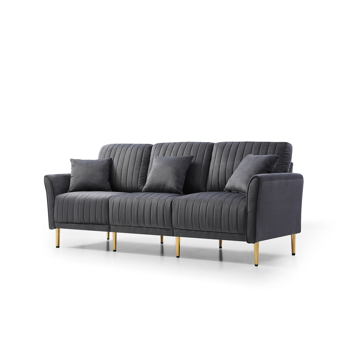 L-shaped Sectional Sofa Sets Velvet Upholstered Couch Reversible 3 Seat Sofa with Movable Ottoman and Gold Legs For Living Room