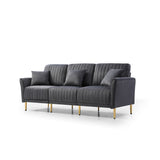 L-shaped Sectional Sofa Sets Velvet Upholstered Couch Reversible 3 Seat Sofa with Movable Ottoman and Gold Legs For Living Room