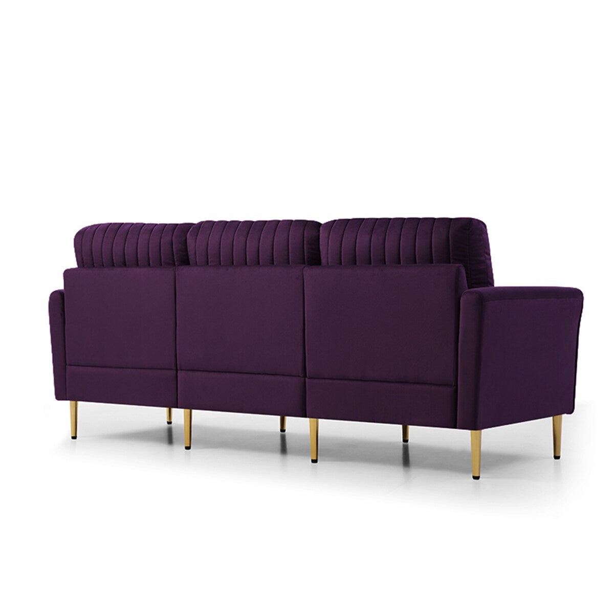 L-shaped Sectional Sofa Sets Velvet Upholstered Couch Reversible 3 Seat Sofa with Movable Ottoman and Gold Legs For Living Room
