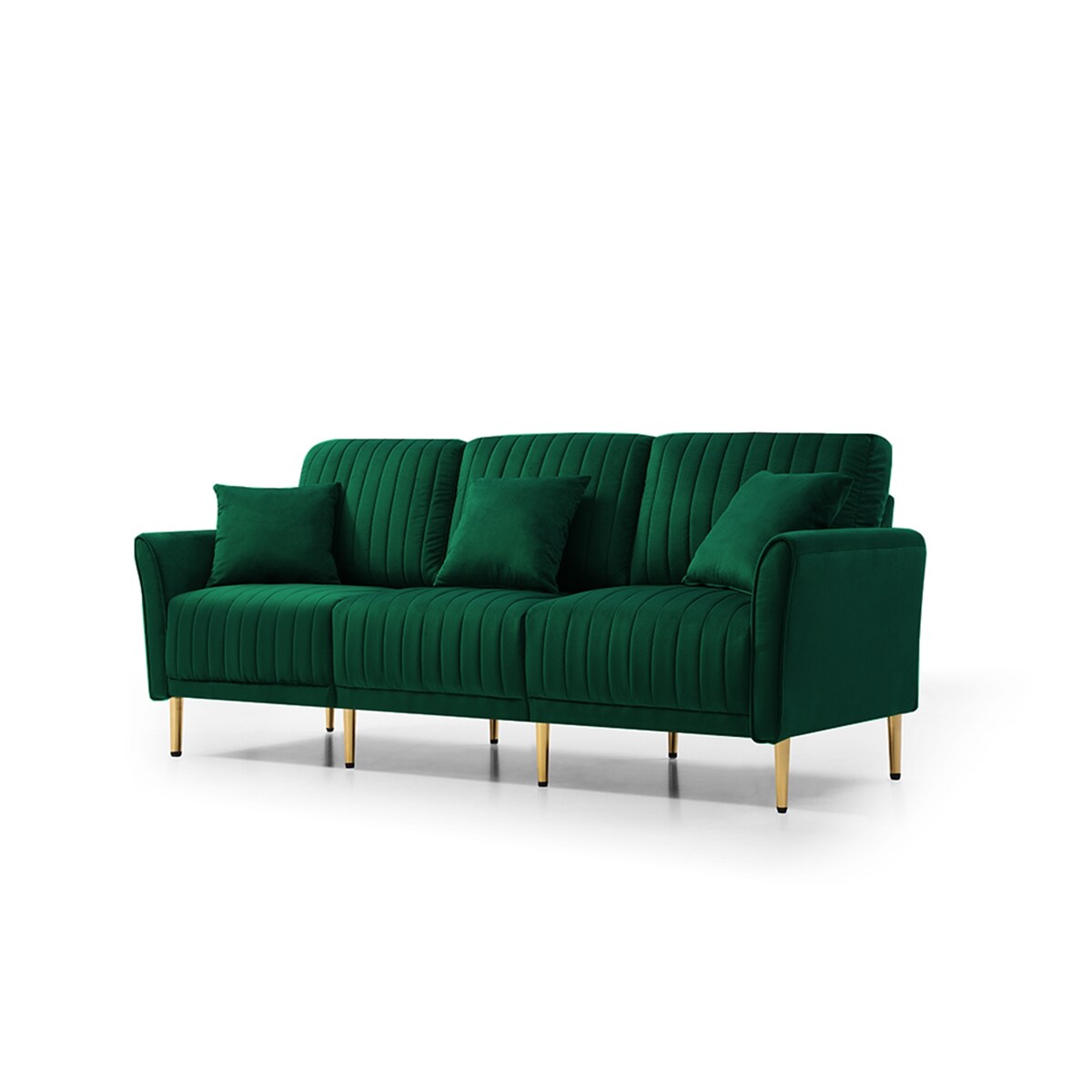 L-shaped Sectional Sofa Sets Velvet Upholstered Couch Reversible 3 Seat Sofa with Movable Ottoman and Gold Legs For Living Room
