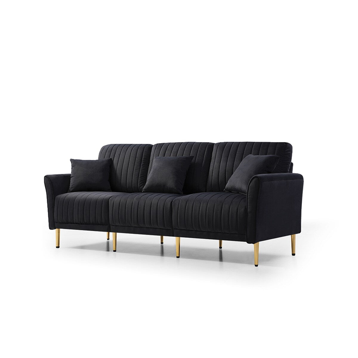 L-shaped Sectional Sofa Sets Velvet Upholstered Couch Reversible 3 Seat Sofa with Movable Ottoman and Gold Legs For Living Room