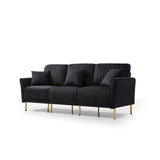 L-shaped Sectional Sofa Sets Velvet Upholstered Couch Reversible 3 Seat Sofa with Movable Ottoman and Gold Legs For Living Room
