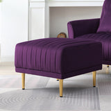 L-shaped Sectional Sofa Sets Velvet Upholstered Couch Reversible 3 Seat Sofa with Movable Ottoman and Gold Legs For Living Room
