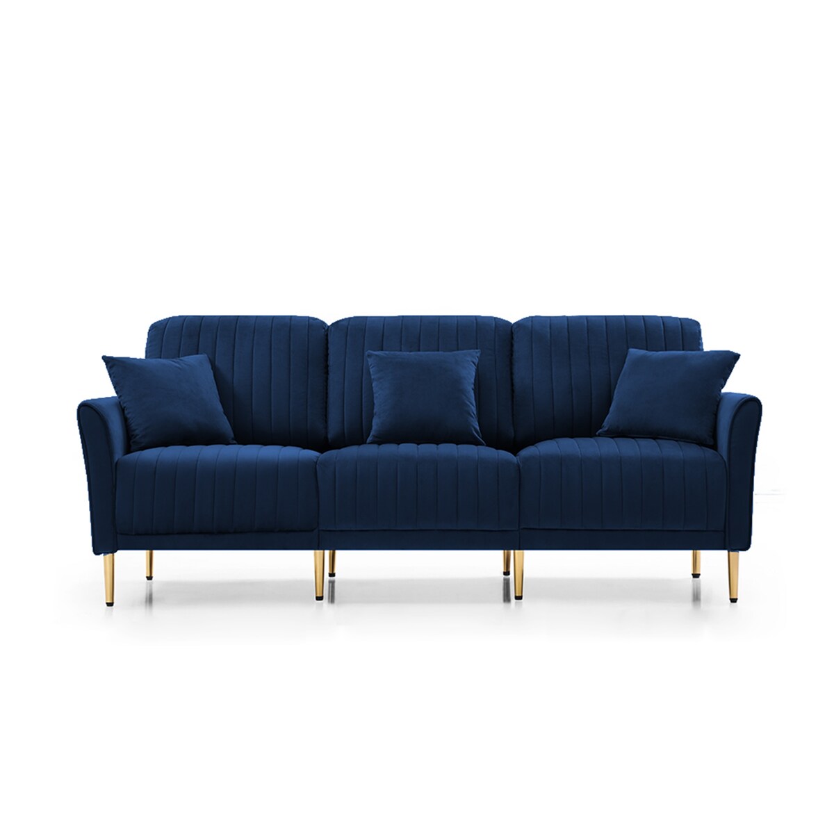 L-shaped Sectional Sofa Sets Velvet Upholstered Couch Reversible 3 Seat Sofa with Movable Ottoman and Gold Legs For Living Room