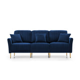 L-shaped Sectional Sofa Sets Velvet Upholstered Couch Reversible 3 Seat Sofa with Movable Ottoman and Gold Legs For Living Room