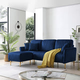 L-shaped Sectional Sofa Sets Velvet Upholstered Couch Reversible 3 Seat Sofa with Movable Ottoman and Gold Legs For Living Room