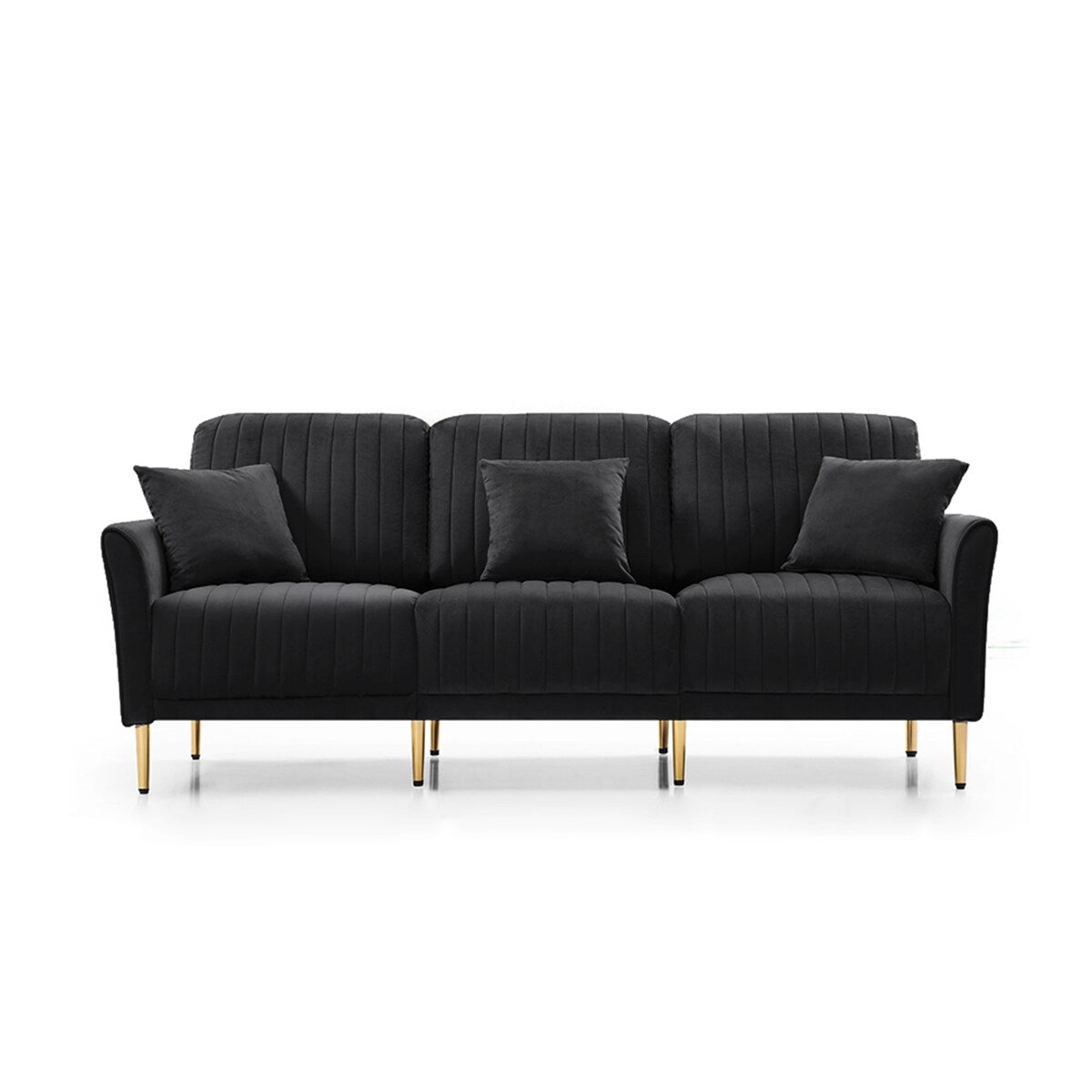 L-shaped Sectional Sofa Sets Velvet Upholstered Couch Reversible 3 Seat Sofa with Movable Ottoman and Gold Legs For Living Room