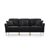 L-shaped Sectional Sofa Sets Velvet Upholstered Couch Reversible 3 Seat Sofa with Movable Ottoman and Gold Legs For Living Room