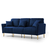 L-shaped Sectional Sofa Sets Velvet Upholstered Couch Reversible 3 Seat Sofa with Movable Ottoman and Gold Legs For Living Room