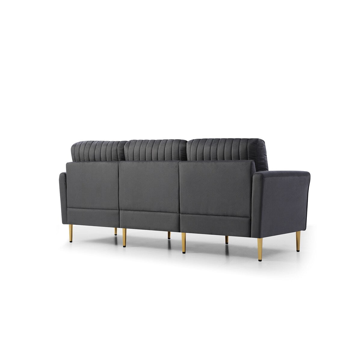 L-shaped Sectional Sofa Sets Velvet Upholstered Couch Reversible 3 Seat Sofa with Movable Ottoman and Gold Legs For Living Room