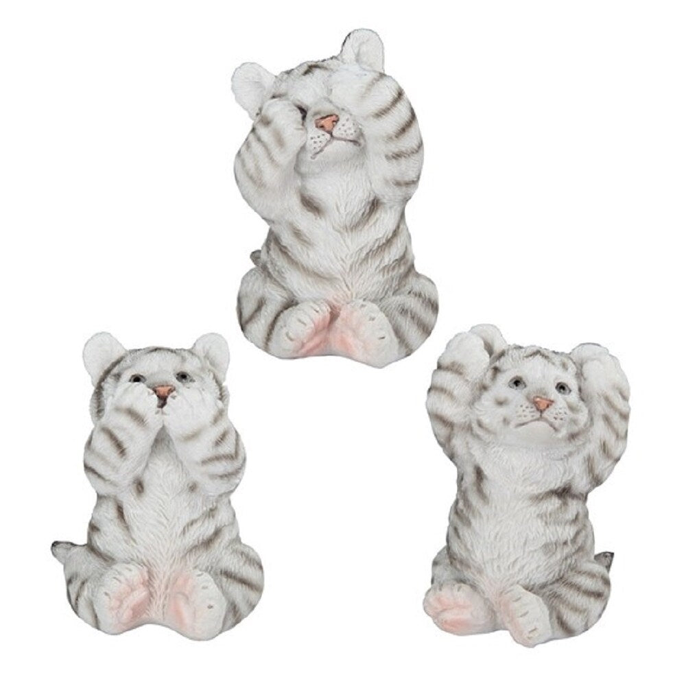 LBK FURNITURE 3 Wise White Tiger Hear No Evil, See No Evil, Speak No Evil Statue 3"H Wildlife Animal Collectible Figurine Set