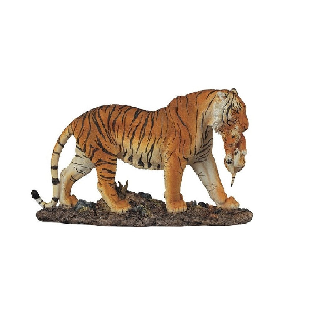 LBK FURNITURE Bengal Tiger Carrying Cub Statue 11"W Wildlife Animal Collectible Decorative Figurine