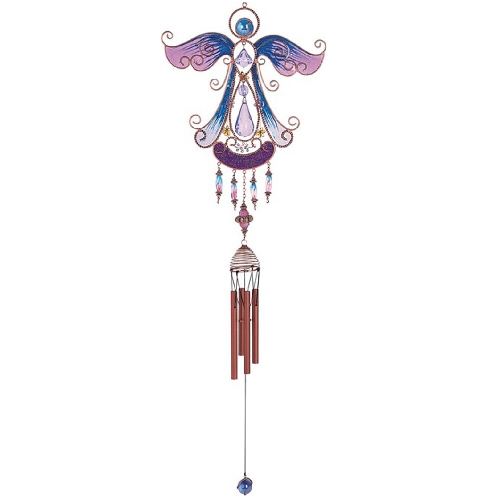 LBK FURNITURE Copper and Gem 33" Angel in Purple Wind Chime Indoor and Outdoor Hanging Decoration Garden Patio Porch