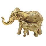 LBK FURNITURE Lucky Trunk Up Thai Elephant with Baby Statue in Golden 7.5"W Feng Shui Decoration Figurine