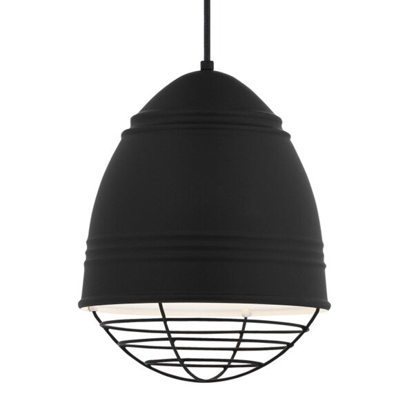LBL Loft 1 light Rubberized Black Exterior with White Interior with Black Cage Incandescent Pendant