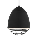 LBL Loft 1 light Rubberized Black Exterior with White Interior with Black Cage Incandescent Pendant