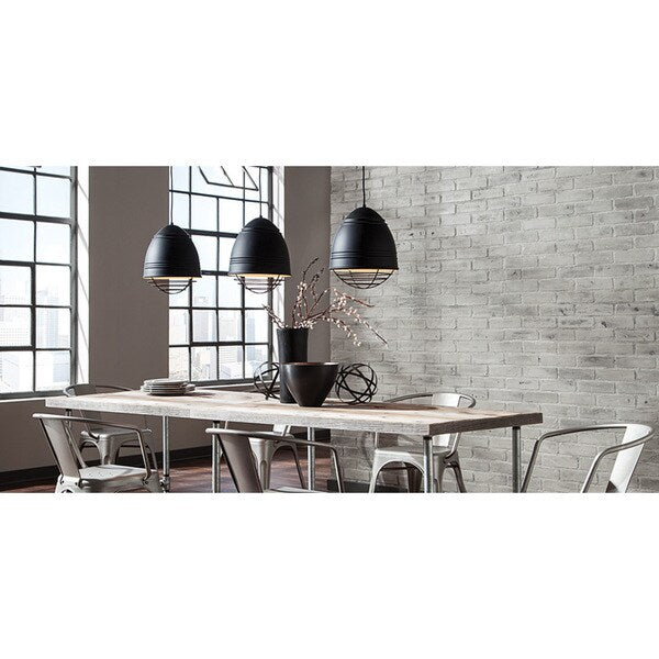 LBL Loft 1 light Rubberized Black Exterior with White Interior with Black Cage Incandescent Pendant