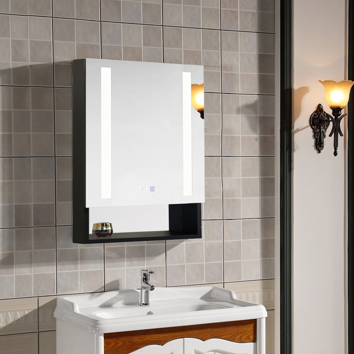 LED Bathroom Medicine Cabinet with Mirror and Shelf - 20*28
