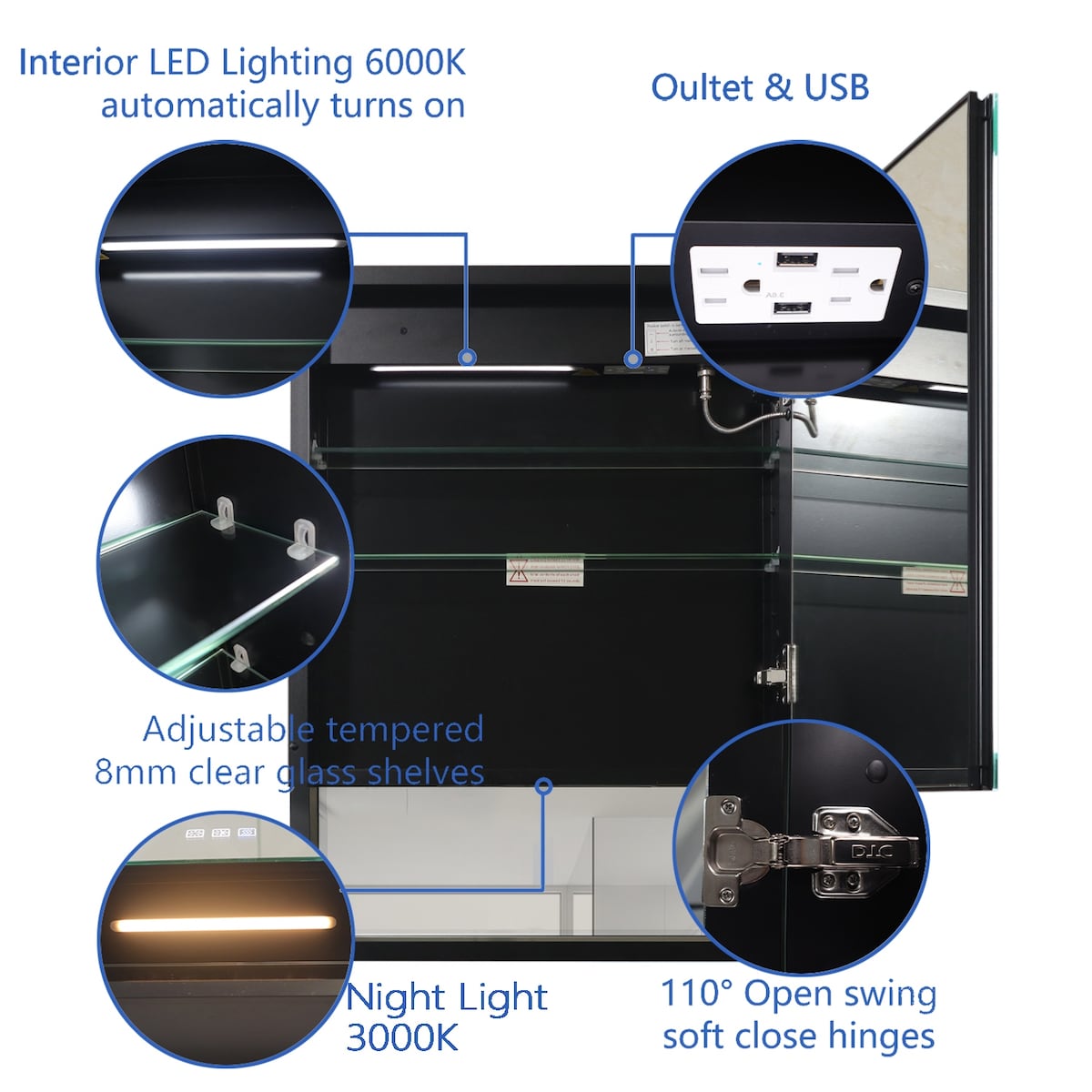 LED Bathroom Medicine Cabinet with Mirror and Shelf - 20*28