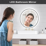 LED Bathroom Mirror 24x24 inch with Front and Backlight, Black Framed Gradient Front and Backlit LED Mirror for Bathroom