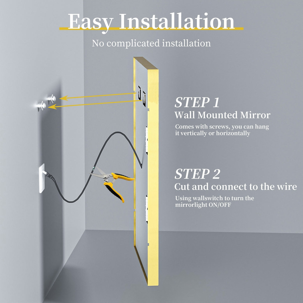 LED Bathroom Mirror Aluminum Framed Anti-Fog Stepless Dimmable Memory