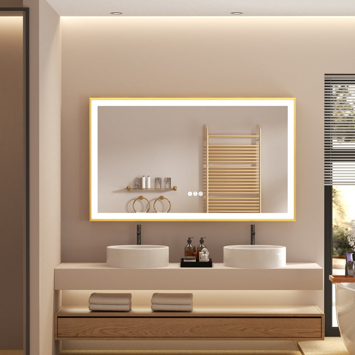 LED Bathroom Mirror Aluminum Framed Anti-Fog Stepless Dimmable Memory