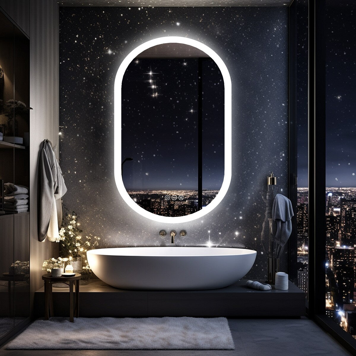 LED Bathroom Mirror with Lights Oval Vanity Backlit Frameless Anti-Fog