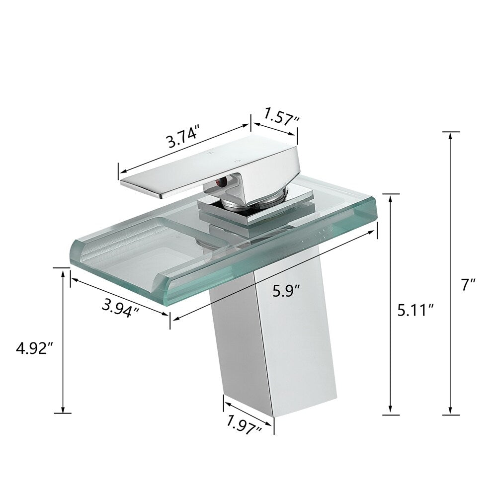 LED Bathroom Sink Faucet with Waterfall Spout and Hot Cold Water Mixer