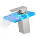 LED Bathroom Sink Faucet with Waterfall Spout and Hot Cold Water Mixer