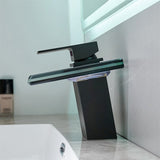 LED Bathroom Sink Faucet with Waterfall Spout and Hot Cold Water Mixer