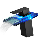 LED Bathroom Sink Faucet with Waterfall Spout and Hot Cold Water Mixer