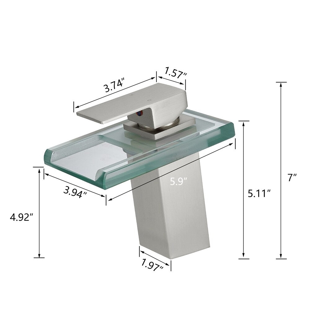 LED Bathroom Sink Faucet with Waterfall Spout and Hot Cold Water Mixer