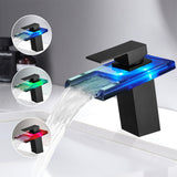 LED Bathroom Sink Faucet with Waterfall Spout and Hot Cold Water Mixer