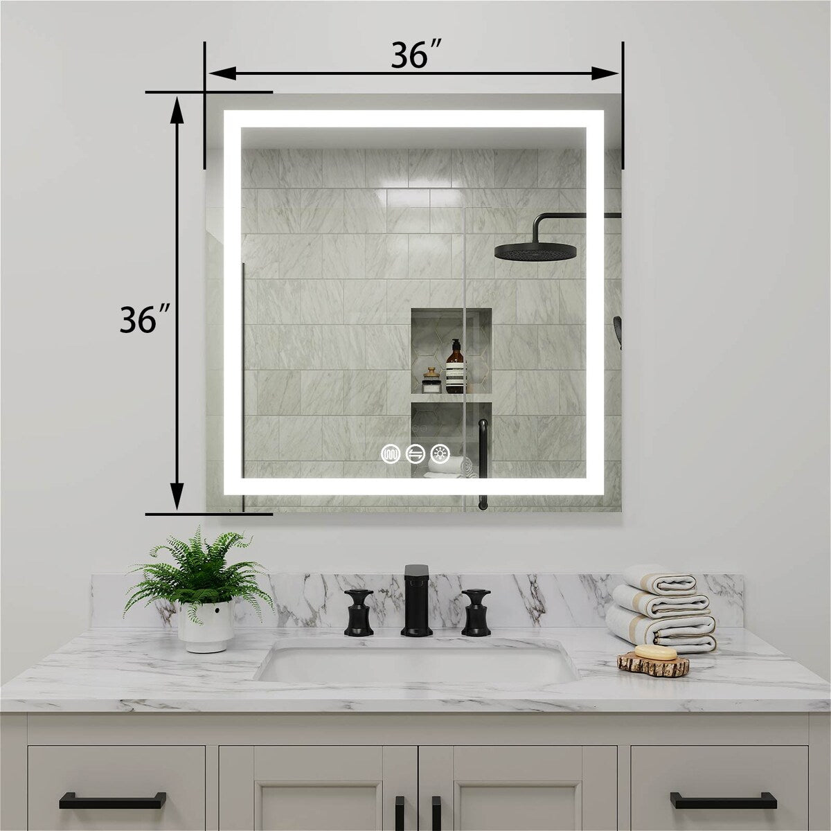 LED Bathroom Vanity Mirror Wall Mounted Anti-Fog Dimmable Mirror 3 Colors