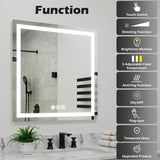 LED Bathroom Vanity Mirror Wall Mounted Anti-Fog Dimmable Mirror 3 Colors