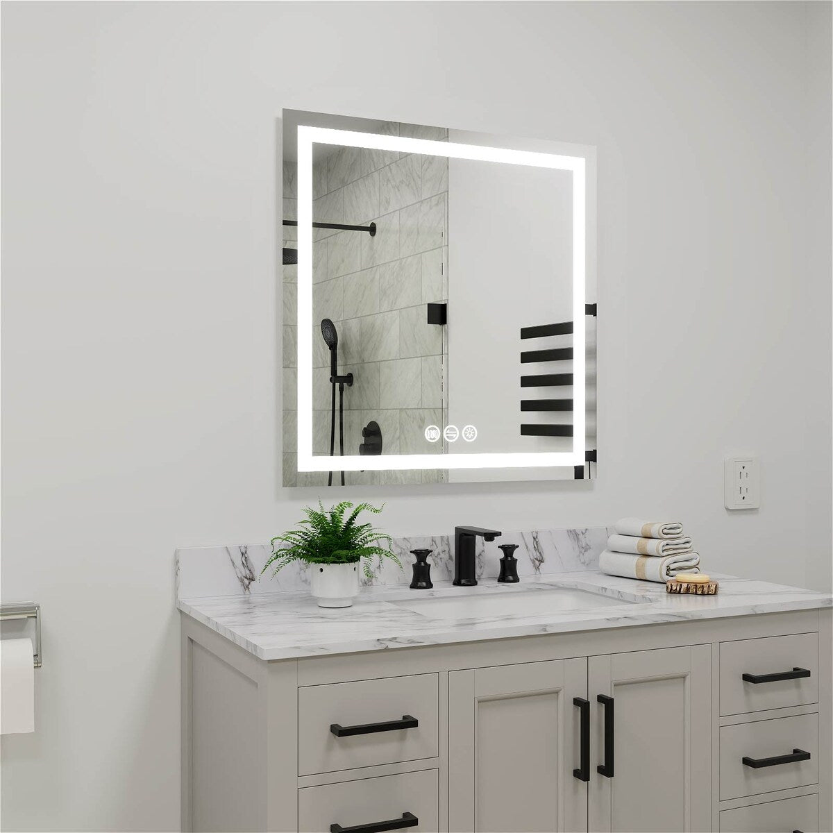 LED Bathroom Vanity Mirror Wall Mounted Anti-Fog Dimmable Mirror 3 Colors