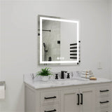 LED Bathroom Vanity Mirror Wall Mounted Anti-Fog Dimmable Mirror 3 Colors