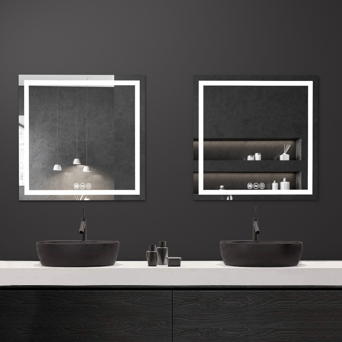 LED Bathroom Vanity Mirror Wall Mounted Anti-Fog Dimmable Mirror 3 Colors