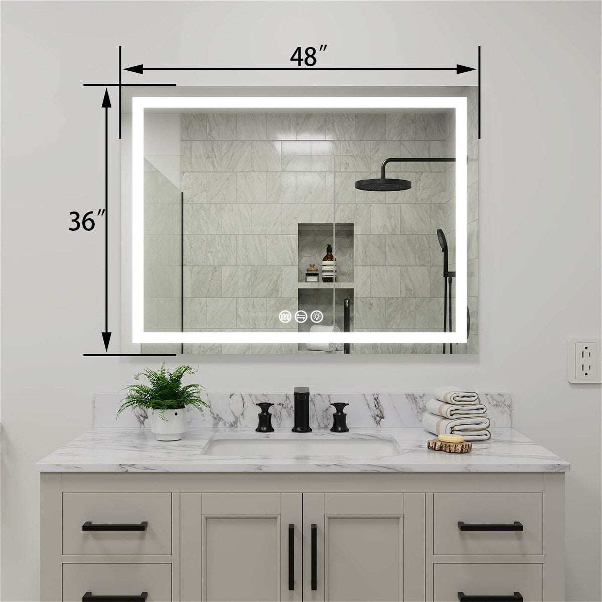 LED Bathroom Vanity Mirror Wall Mounted Anti-Fog Dimmable Mirror 3 Colors