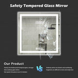 LED Bathroom Vanity Mirror Wall Mounted Anti-Fog Dimmable Mirror 3 Colors